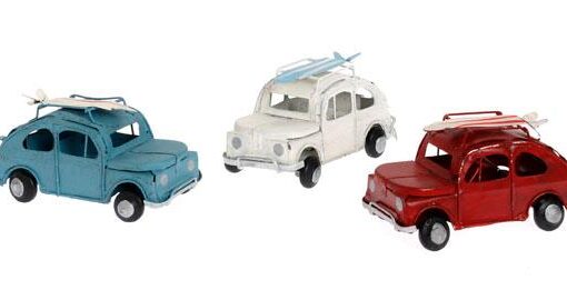 Μπομπονιέρα Ρετρό Μεταλλικά Αυτοκίνητα Φιατ Πεντακοσαράκι με σανίδα Surf Τρία Χρώματα