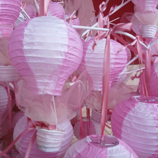 Μπομπονιέρα Χάρτινο Αερόστατο Φαναράκι Μεγάλο Ροζ Λευκό