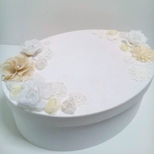 Πακέτο Βάπτισης Χειροποίητο Κουτί Ντυμένο Με Βαμβακερό Κεντητό Λευκό Ύφασμα Σετ Λαδόπανα Λαμπάδα