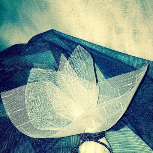 Μπομπονιέρα Ύφασμα Λινό Γάζα Με Τιρκουάζ Κορδόνι