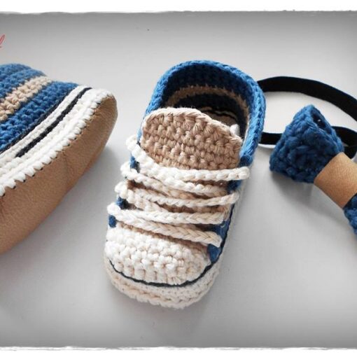 Πλεκτά Χειροποίητα Παπούτσια Sneakers Με Πάτο Από Δέρμα