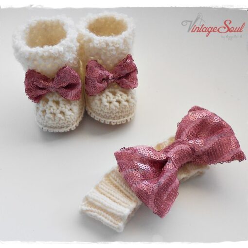 Πλεκτά Χειροποίητα Παπούτσια Μποτάκια Με Πάτο Από Δέρμα