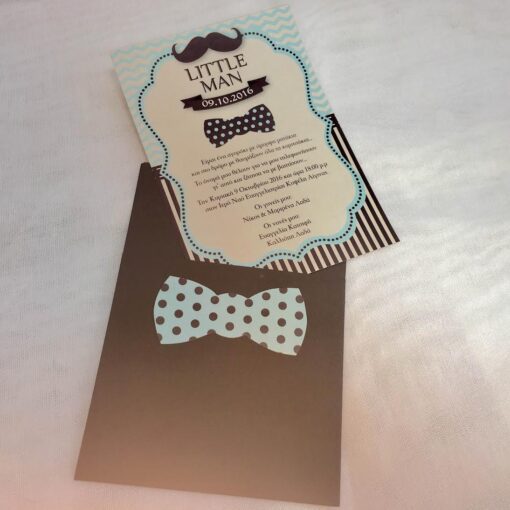 Προσκλητήριο Βάπτισης Little Man -Μουστάκι- Παπιγιόν-