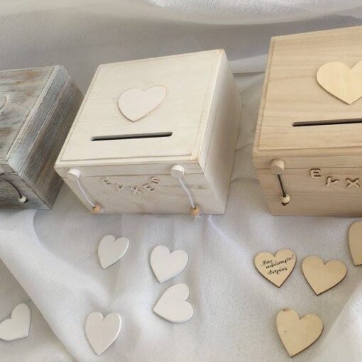 Κουτί Ξύλινο Για Ευχές Σε Τρία Χρώματα Λευκό Αντικέρ Φυσικό Ξύλο