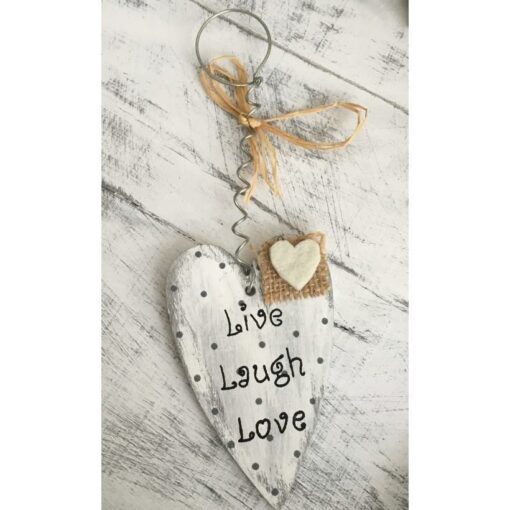 Μπομπονιέρα Γάμου Ξύλινη Καρδιά Μπρελόκ Λευκό Σαν Παλιό