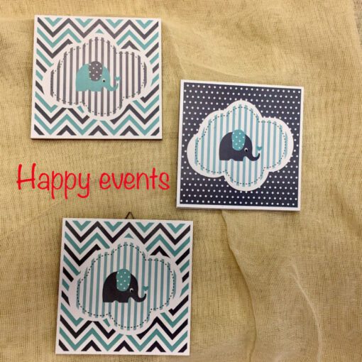 Μπομπονιέρα Ξύλινο Καδράκι Θέμα Ελεφαντάκι