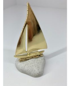 Μπομπονιέρα Βότσαλο Με Χρυσό Καράβι