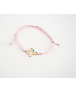 Μαρτυρικό Βραχιόλι Ροζ Κορδόνι Χρυσός Σταυρός Με Μάτι.