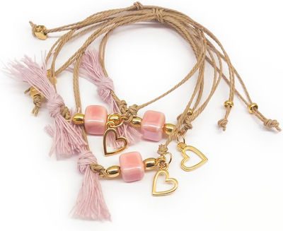 Μαρτυρικό Βάπτισης Βραχιόλι Μπεζ Με Χρυσές Καρδούλες 22144