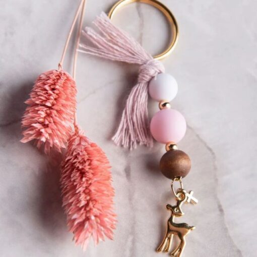 Χρυσό Μπρελόκ Με Ροζ Και Καφέ Χάντρες Με Ελαφάκι 22203